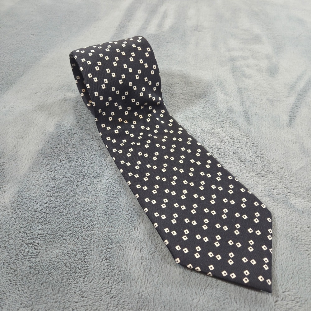 VTG Polo Ralph Lauren Silk Tie Made in USA Handmade Black/White Geometric 3.75"